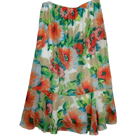 BonWorth Floral Petite Skirt PM Blooming Flowers Ruffle Hem Elastic Waist Lined - Picture 1 of 9